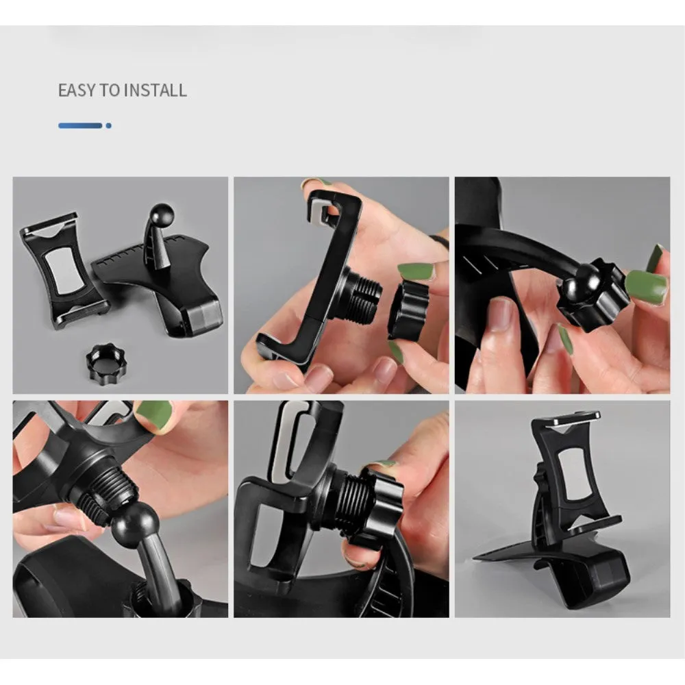 3 in 1 Car GPS Smartphone Holder: Dashboard / Visor Clamp   AC Grid Clip for Lava Iris 349 Sleek - Black