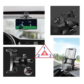 3 in 1 Car GPS Smartphone Holder: Dashboard / Visor Clamp   AC Grid Clip for Lava Iris 349 Sleek - Black