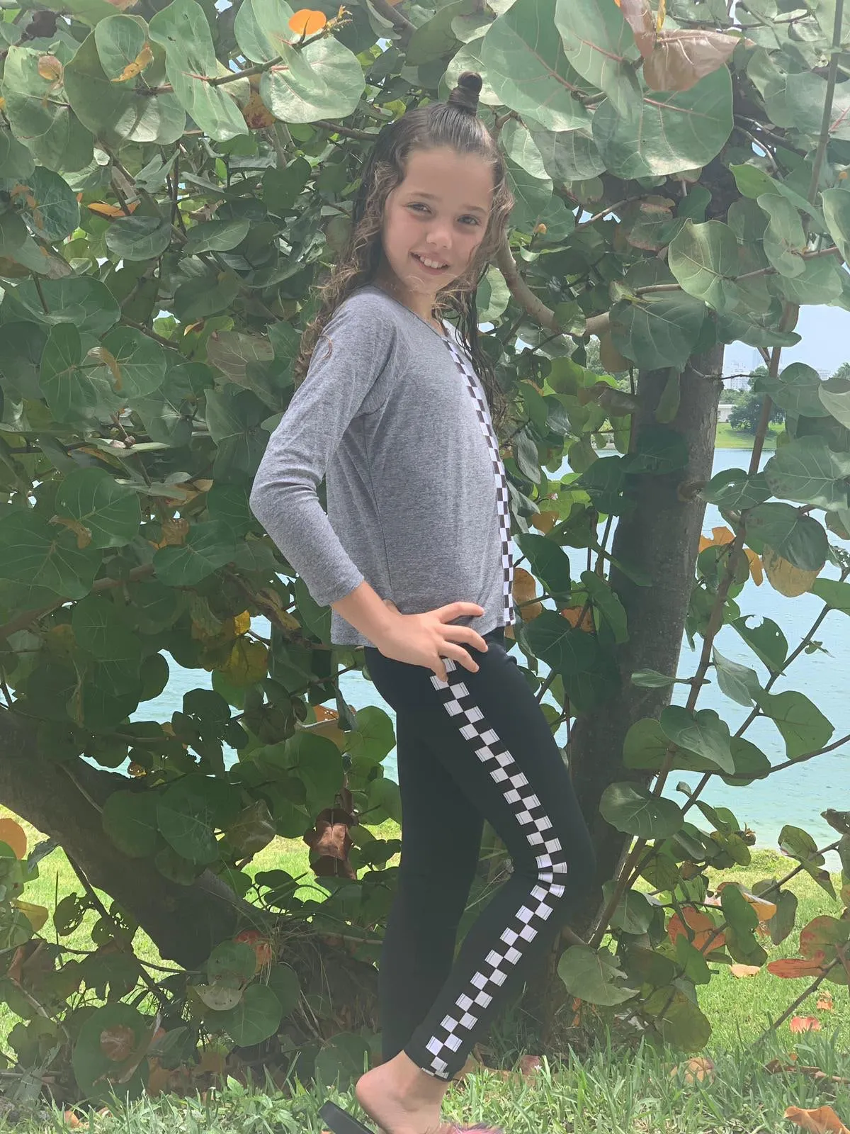 Checkers Stripe Black Leggings