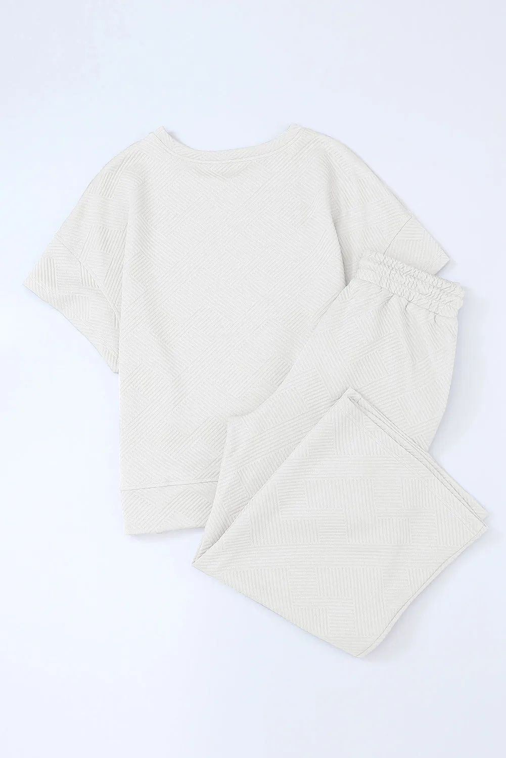 Dark Green Textured Loose Fit T Shirt and Drawstring Pants Set