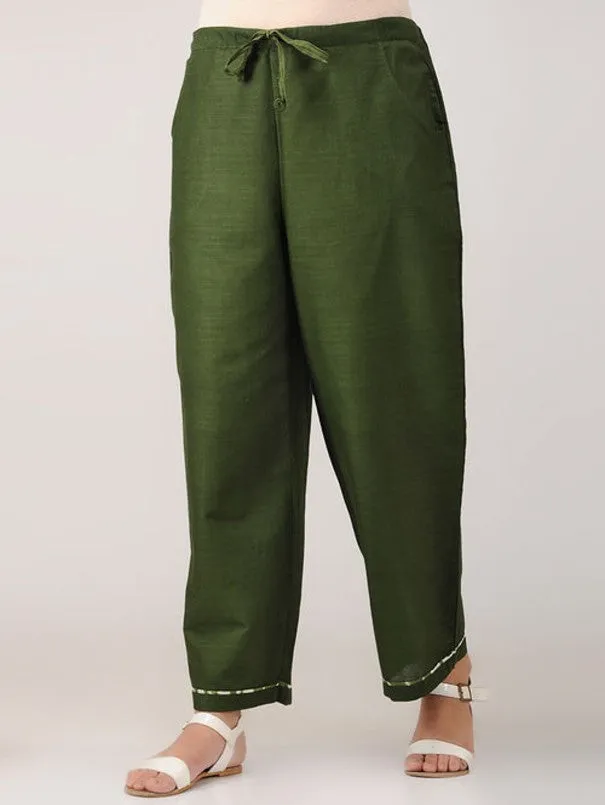 Green Cotton Satin Pants