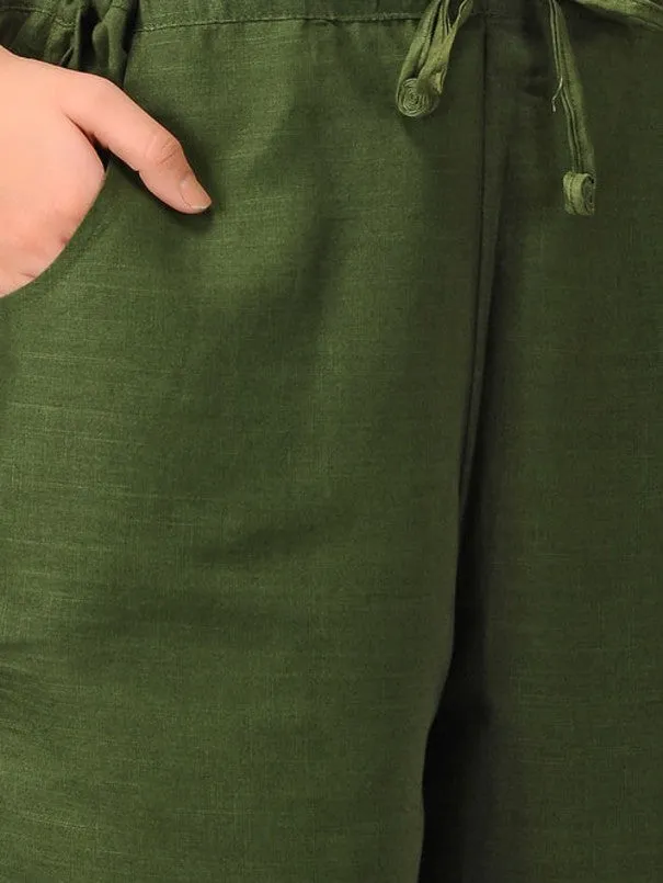 Green Cotton Satin Pants
