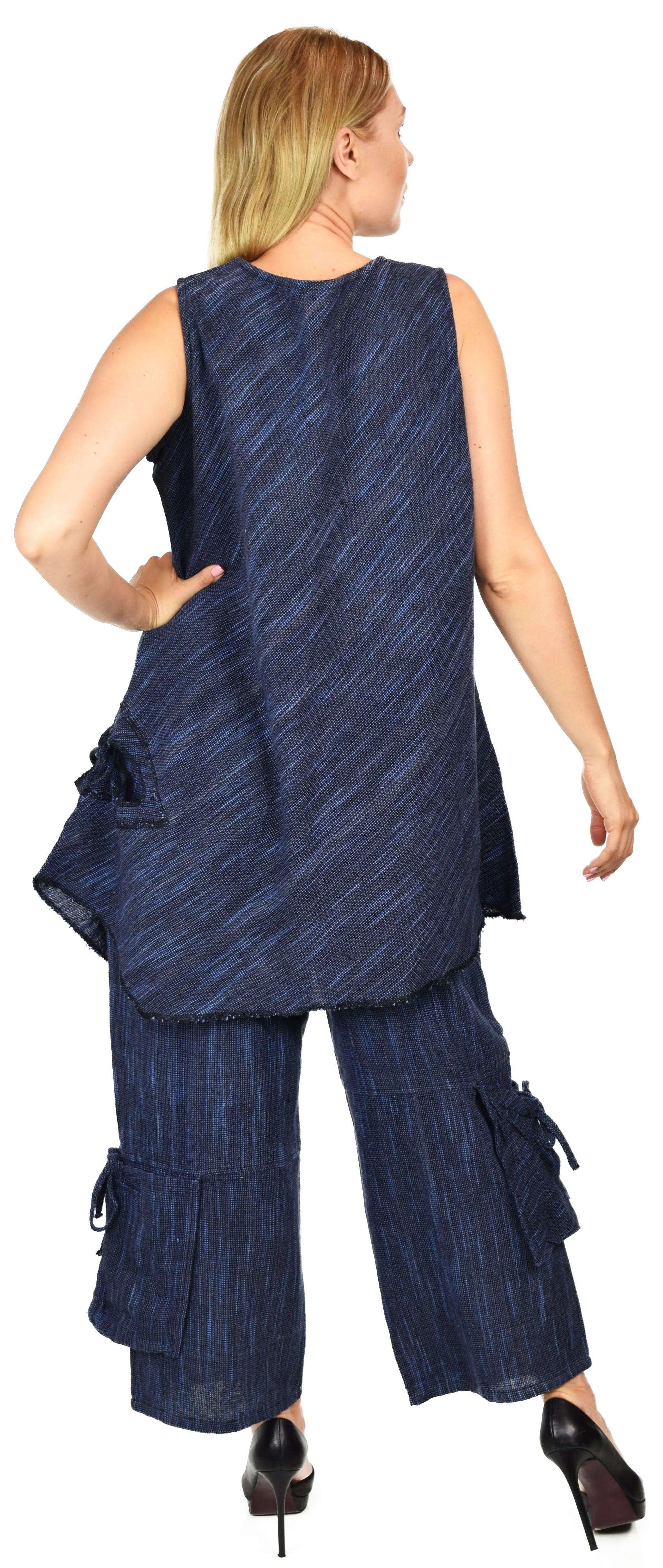 Organic hand spun cotton 2 piece pant set, crop pant set, Sleeveless tunic PANT set, Artsy pant set, Summer pant set SIZE M to 2XL