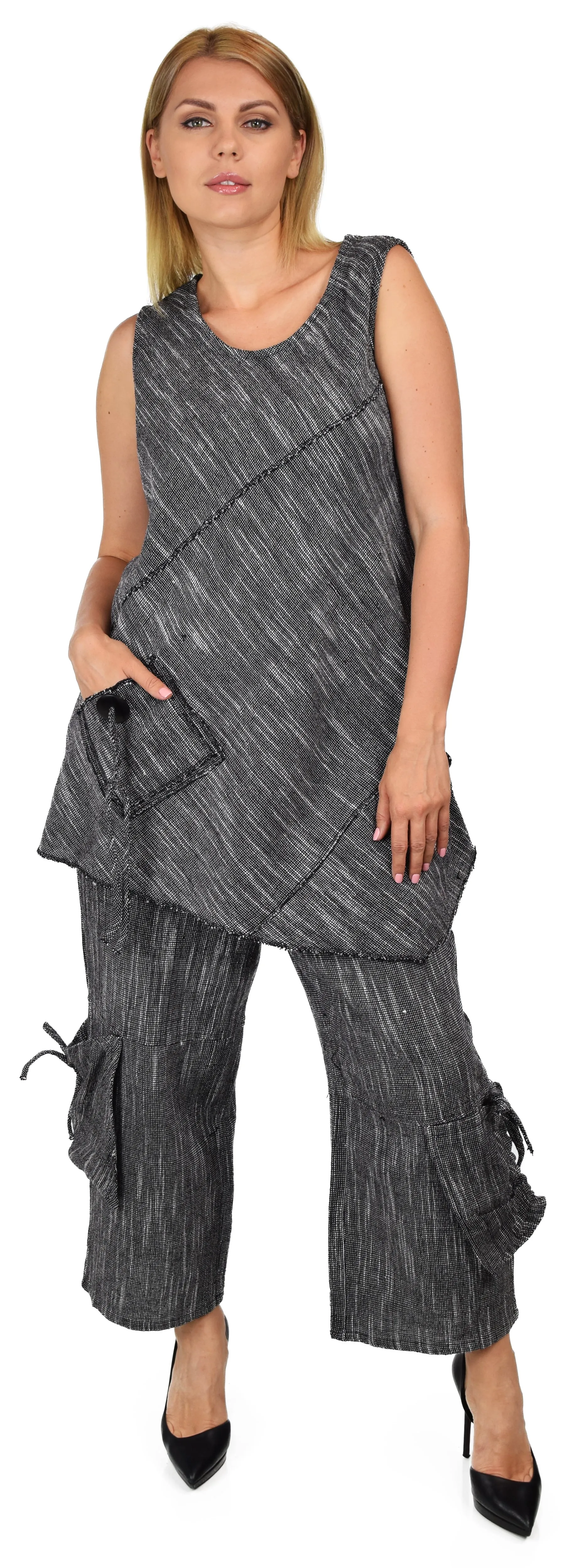 Organic hand spun cotton 2 piece pant set, crop pant set, Sleeveless tunic PANT set, Artsy pant set, Summer pant set SIZE M to 2XL