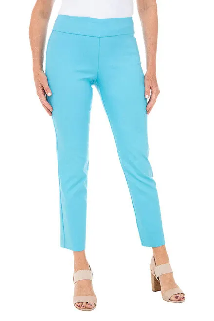 Pull-On Textured Pique Ankle Pants - Aqua