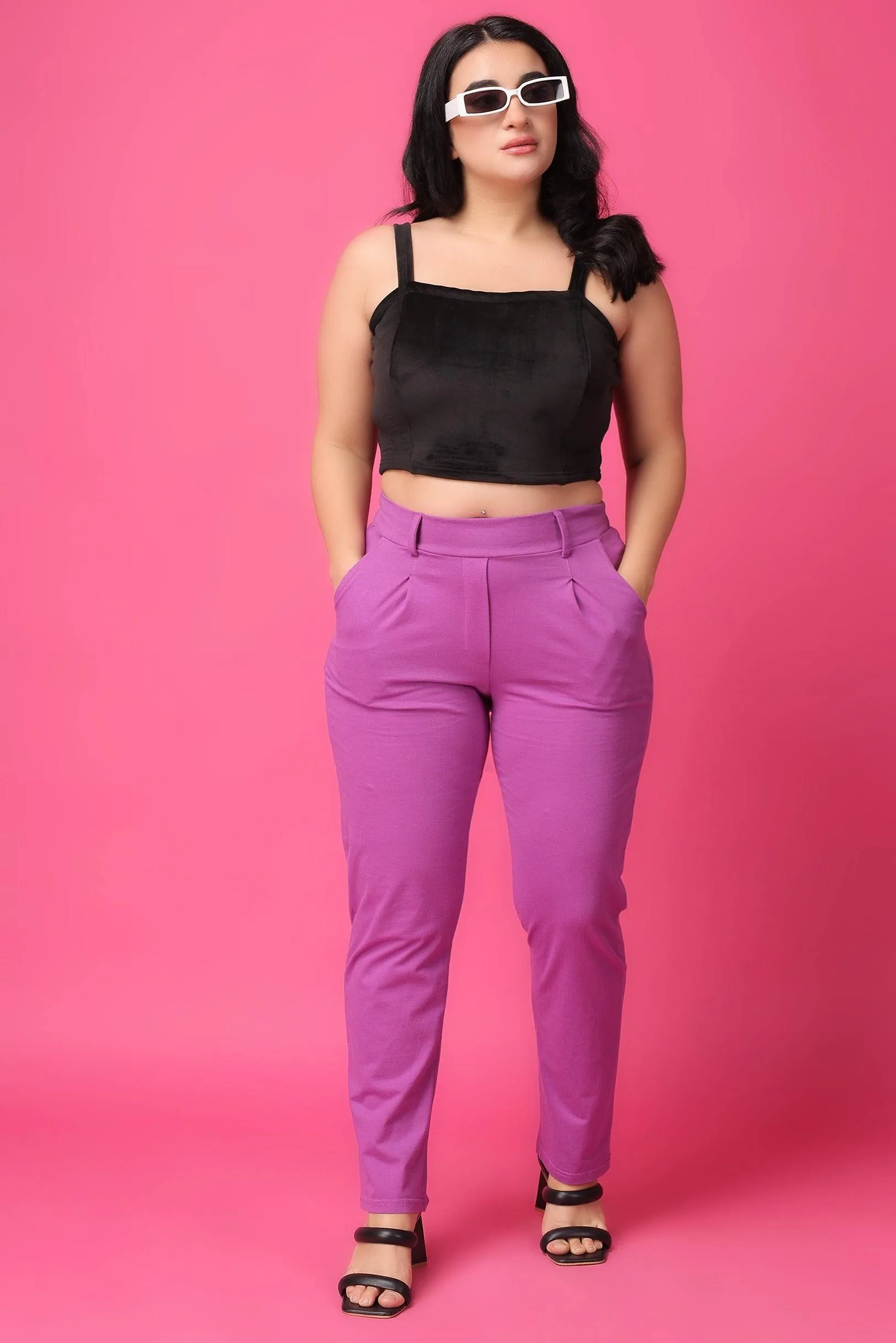 Purple Solid Pants