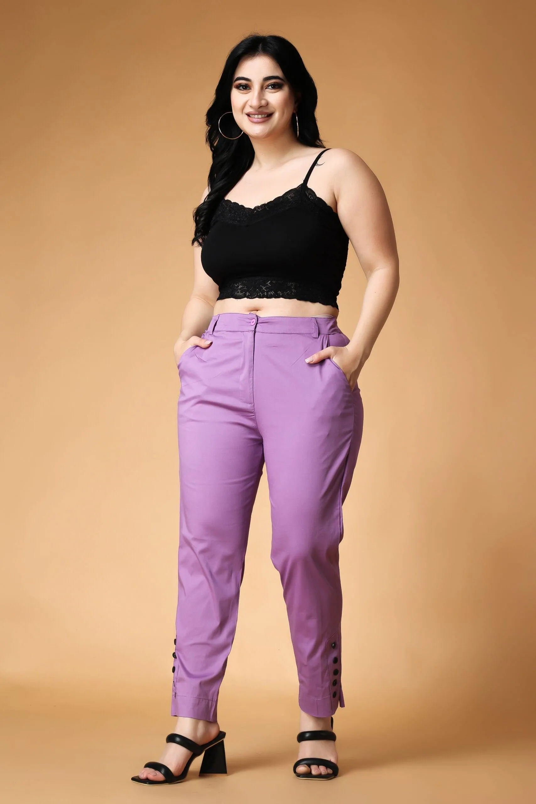 Solid Formal Pants with Ankle Buttons