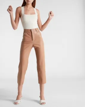 Super High Waisted Faux Leather Straight Leg Pant in Pecan