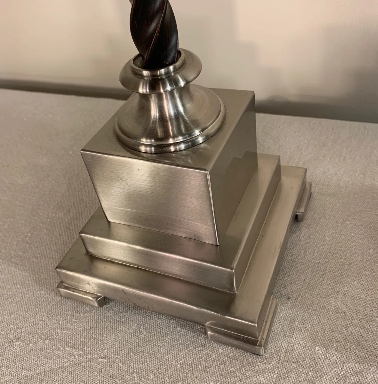 Table Lamp, Brushed Silver Metal, Bronze Spiral