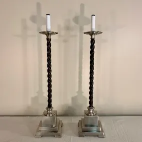 Table Lamp, Brushed Silver Metal, Bronze Spiral