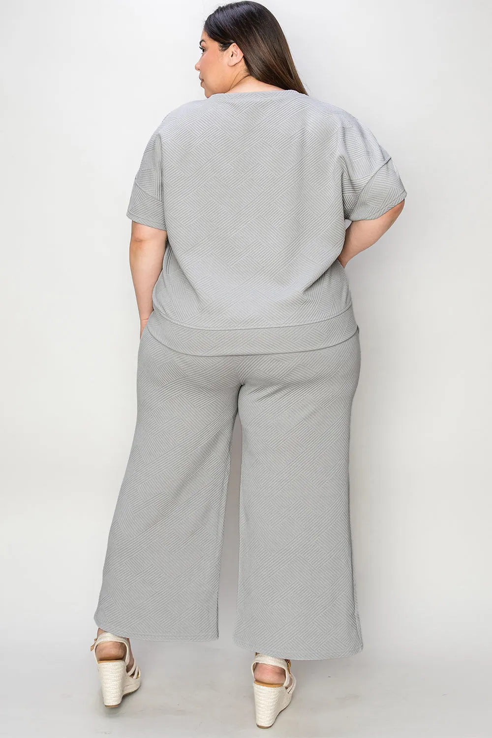 Texture Short Sleeve Top and Pants Set