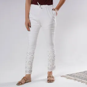 White - Lucknow Chikankari Hand Embroidery Gota Patti Work Cotton Pant (Free Size)